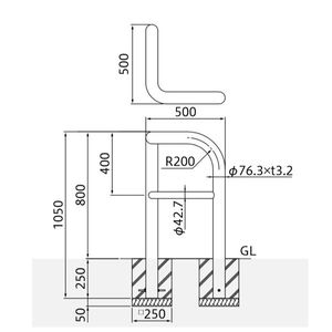 バリカー横型　車止め　スタンダード　スチールコーナータイプ（ハイショルダー）　φ76.3　H800