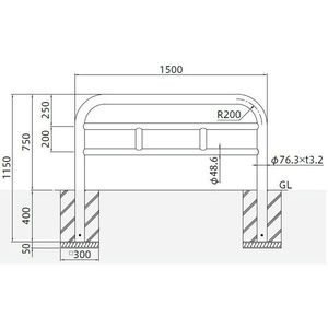 バリカー横型　車止め　スタンダード　スチールHGタイプ　φ76.3　W1500