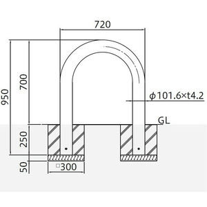 バリカー横型　車止め　スタンダード　スチールタイプ　φ101.6　W720
