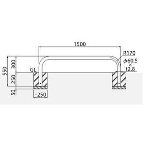 バリカー横型　車止め　自動車乗り上げ防止用タイプ　φ60.5×t3.0