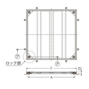 樹脂タイル張物用（適用床材：3.5mm以下） 屋内用 密閉形（防水・防臭形） ステンレス製 ボルト固定式（施錠タイプ）