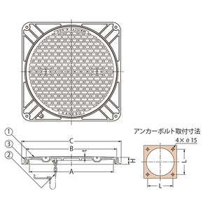 水封形（防臭形） 角枠 T荷重：T-20グレードC