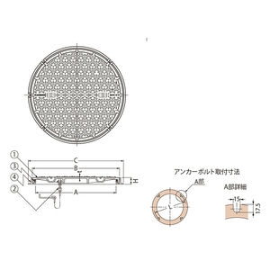 ノンスリップタイプ 簡易密閉形（簡易防水・防臭形） 丸枠 T荷重：T-20 グレードC