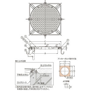 ボルトロック式 密閉形（防水・防臭形）耐内圧形 角枠 T荷重：T-20 グレードC