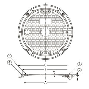 180°全開蝶番式 一般形 丸枠 T荷重：T-25 グレードC