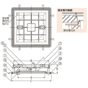 タイル用 ステンレス目地 施錠式 密閉形（防水・防臭形） 二重蓋 充填深さ40mm T荷重：T-2