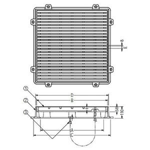 『鋳鉄製みぞ蓋』インターロッキングブロック用　細目タイプ（すきま10mm／開口8mm）集水桝用　受枠付　T荷重：T-2