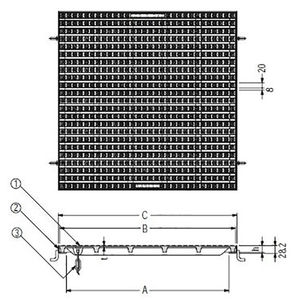 『鋳鉄製みぞ蓋』細目滑り止め模様付（すきま8mm） 集水桝用　受枠付　T荷重：T-2