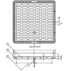 『鋳鉄製みぞ蓋』格子型　集水桝用　受枠付　T荷重：T-20　グレードC