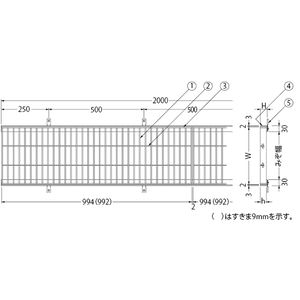 『ステンレス製グレーチング』滑り止め模様付　横断溝・側溝用　T荷重：T-2　すきま11mm(P=15mm)