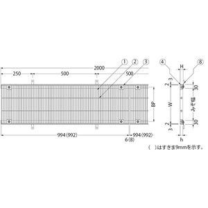 『ステンレス製グレーチング』ボルト固定式　プレーンタイプ　横断溝・側溝用　T荷重：T-2　すきま9mm(P=13mm)