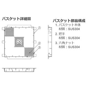 『ステンレス製グレーチング』バスケット付　滑り止め模様付　集水桝用　T荷重：歩行用　すきま11mm(P=15mm)