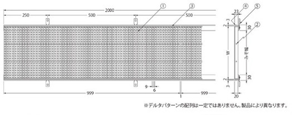 『ステンレス製グレーチング』細目滑り止め模様付　デルタ模様　歩道用　すきま6mm　クローズエンド　T荷重：歩行用