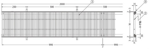 『ステンレス製グレーチング』ボルト固定式　細目プレーンタイプ　歩道用　すきま9mm　T荷重：歩行用