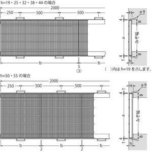 『スチール製グレーチング』細目滑り止め模様付　横断溝・側溝用　T荷重：歩行用