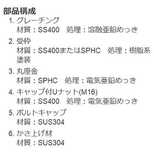 『スチール製グレーチング』ボルトキャップ付　ボルト固定式　滑り止め模様付　横断溝用 T荷重：T-14　グレーチング+受枠セット