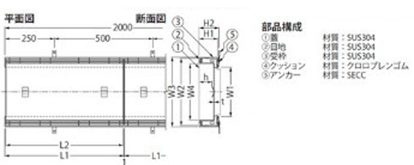 『カラー舗装用みぞ蓋（化粧用スリットみぞ蓋）』インターロッキングブロック用　充填深さ65mm ステンレス製（すきま 11mm）　側溝用　T荷重：T-2