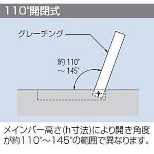 『スチール製グレーチング』プレーンタイプ　枠付110度開閉式　集水桝用　T荷重：T-20