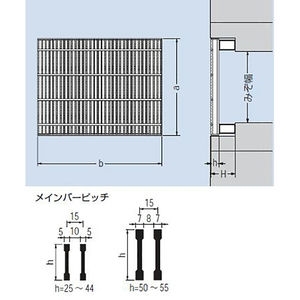 『スチール製グレーチング』細目滑り止め模様付　かさあげ型　国土交通省型側溝用　T荷重：T-20