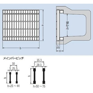 『スチール製グレーチング』滑り止め模様付　かさあげ型　JIS型側溝用　T荷重：T-25