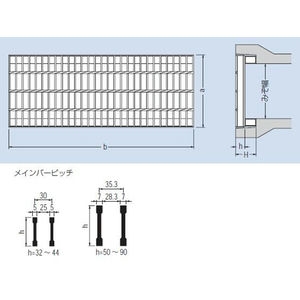 『スチール製グレーチング』プレーンタイプ　かさあげ型　自由勾配側溝用　T荷重：T-6