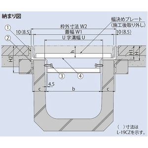 幅決め金具付Ｕ字溝用受枠　『溶融亜鉛めっき』