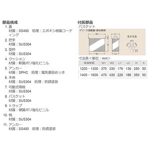 厨房用　側溝式床吊型　グリース阻集器