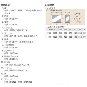 耐火型　厨房用 側溝式床吊型　グリース阻集器