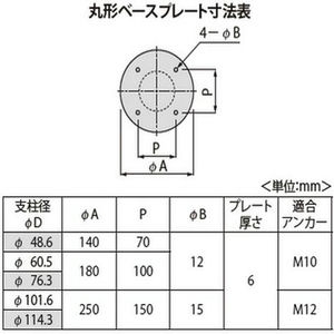 [Eシリーズ] 固定式　後付タイプ　丸形ベースプレート ステンレス製　フックなし 車止め