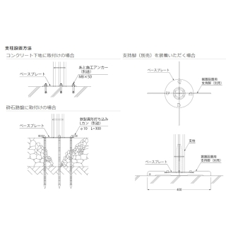 アレンジポスト（ねじれ角棒タイプ）　スチール製ベースプレートタイプ