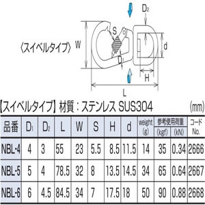 環付スナップフックNBL型　スイブルタイプ