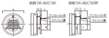 丸型風防付ガラリ（ステンレス網付）