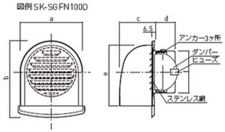 深型フード付ガラリ（防火ダンパー・ステンレス網付）
