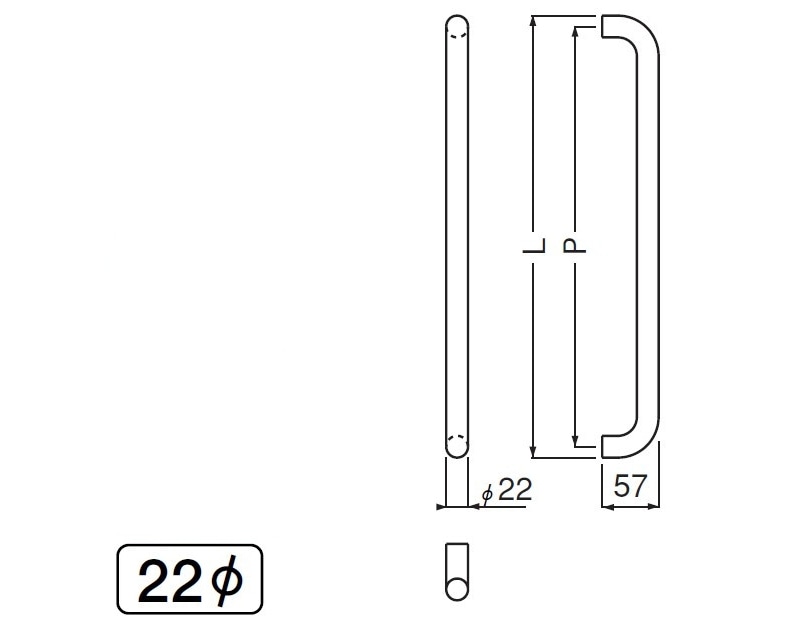 丸棒取手 両面用(ステンレス/M6×85) 標準扉厚 31mm～45mm No.187 鏡面