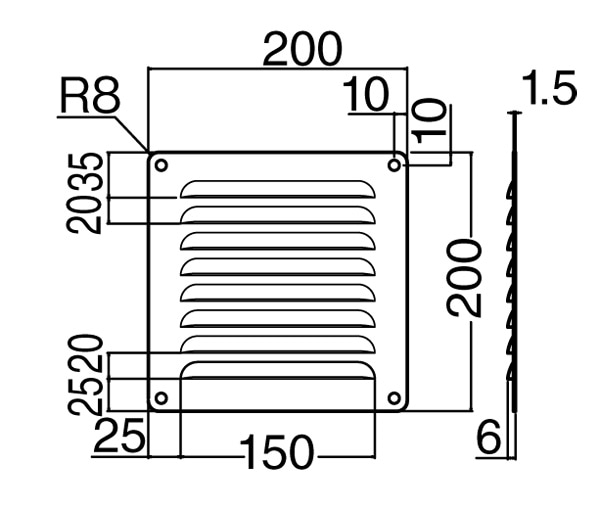 角形ルーバー LVR-1 ヘアーライン 【バラ単位】サイズ200×200 : 建設