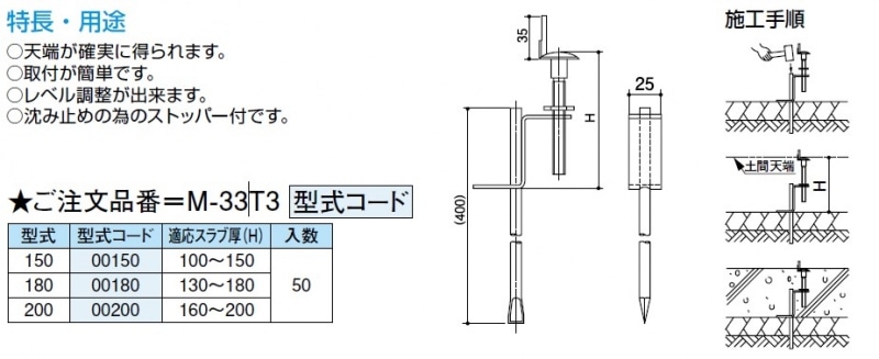 天端ポイント土間用 M-33T3 00150 型式150 : 建設パーツなど建築金物