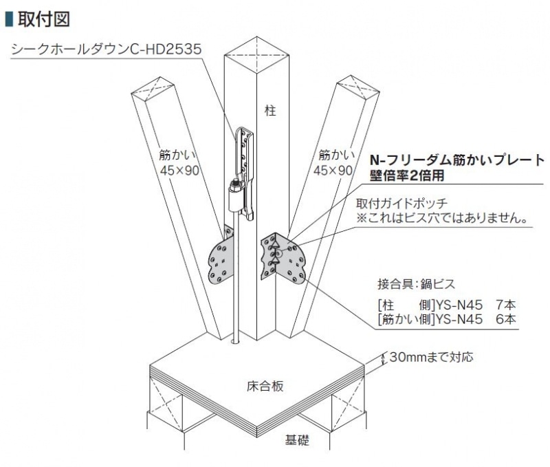 N-フリーダム筋かいプレート 壁倍率2倍用 NF45-BP : 建設パーツなど