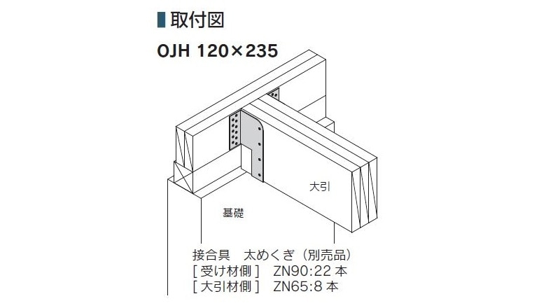 大引受け金物 OJH-120×235 大引 210 材×3 枚 : 建設パーツなど建築金物