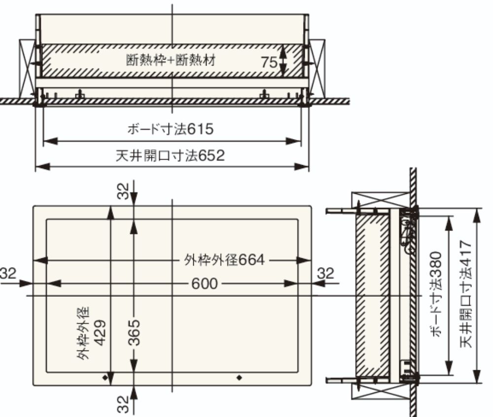 高気密型天井点検口(セット梱包品2×4 工法用 断熱タイプ SPC-S4060BH1