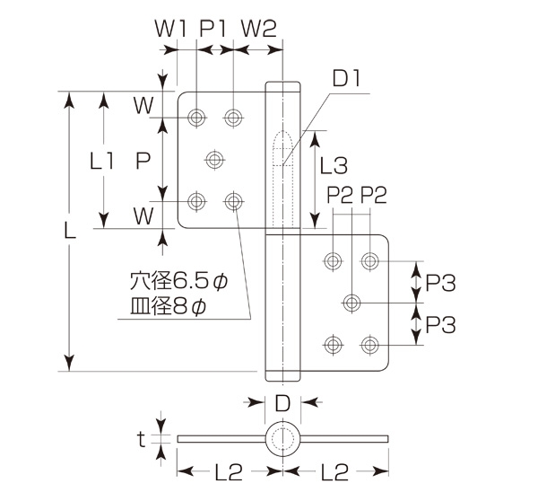 ステンレス KJ旗丁番(両面皿) S-515 120 HL サイズ127 : 建設パーツなど建築金物激安通販の加藤金物