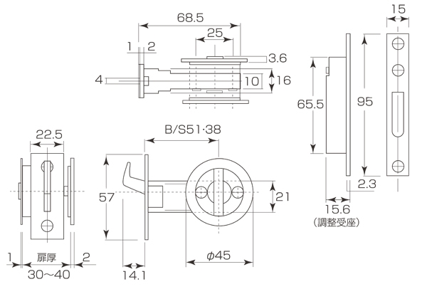 チューブラ引戸鎌錠(ディンプルシリンダー)(一般住宅用) A-106 51R SG