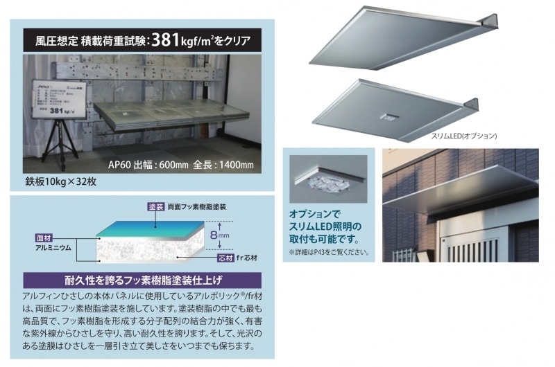 アルポリックひさし サポートポールなし(外壁RCのみ庇の後付け可能